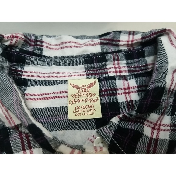Faded Glory Long‎ Sleeve Button Up Flannel Plaid Shirt Womens 1X 16W - Picture 2 of 6